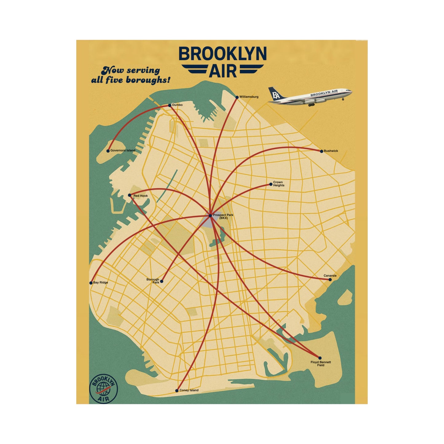 Brooklyn Air Vintage Route Map Poster