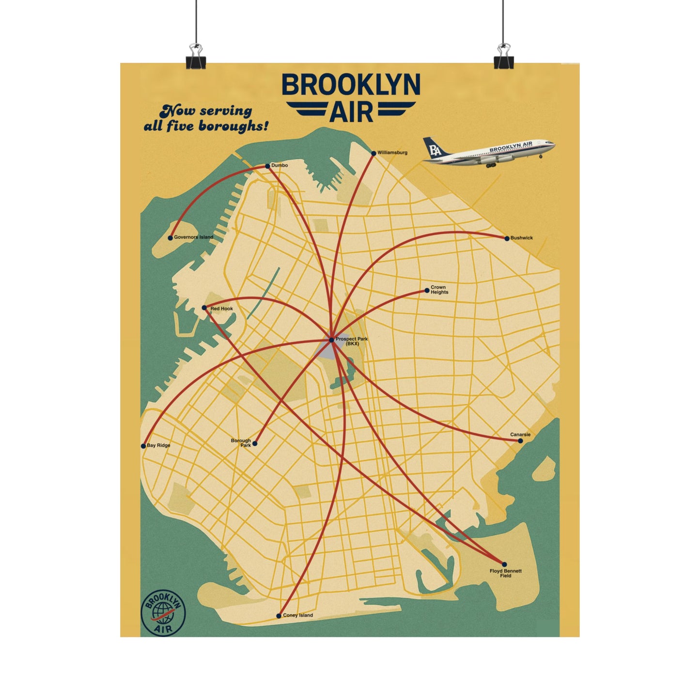 Brooklyn Air Vintage Route Map Poster